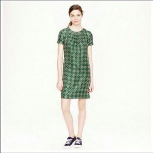 J Crew Green and Navy Silk Lattice Medallion Dress